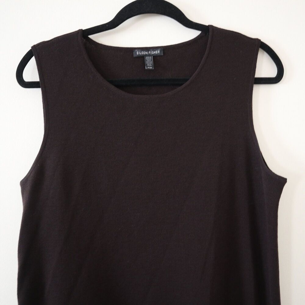 Eileen Fisher Size M 100% Wool Sleeveless Knit Top Brown Shell Tank - Picture 2 of 10